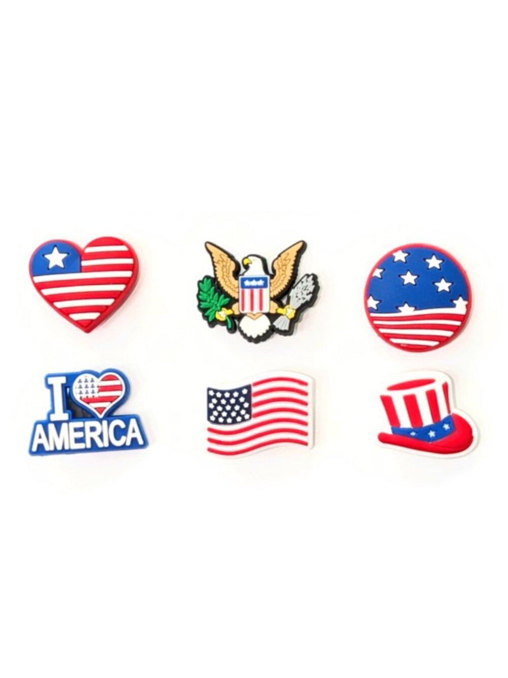PATRIOTIC SHOE CHARM COLLECTION (Pack of 6) Fits Both Shoelaces and Clogs